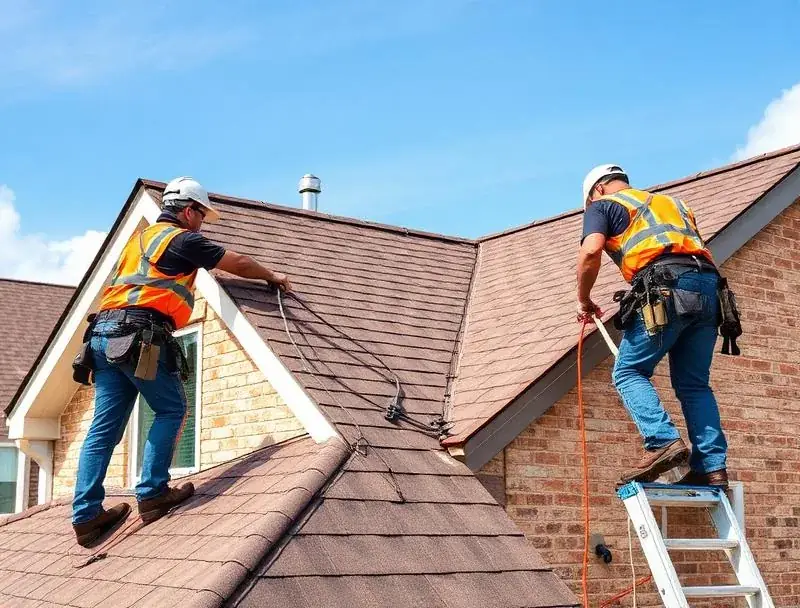 Flying Cow Roofing crew at work on a home near Farmersville, TX